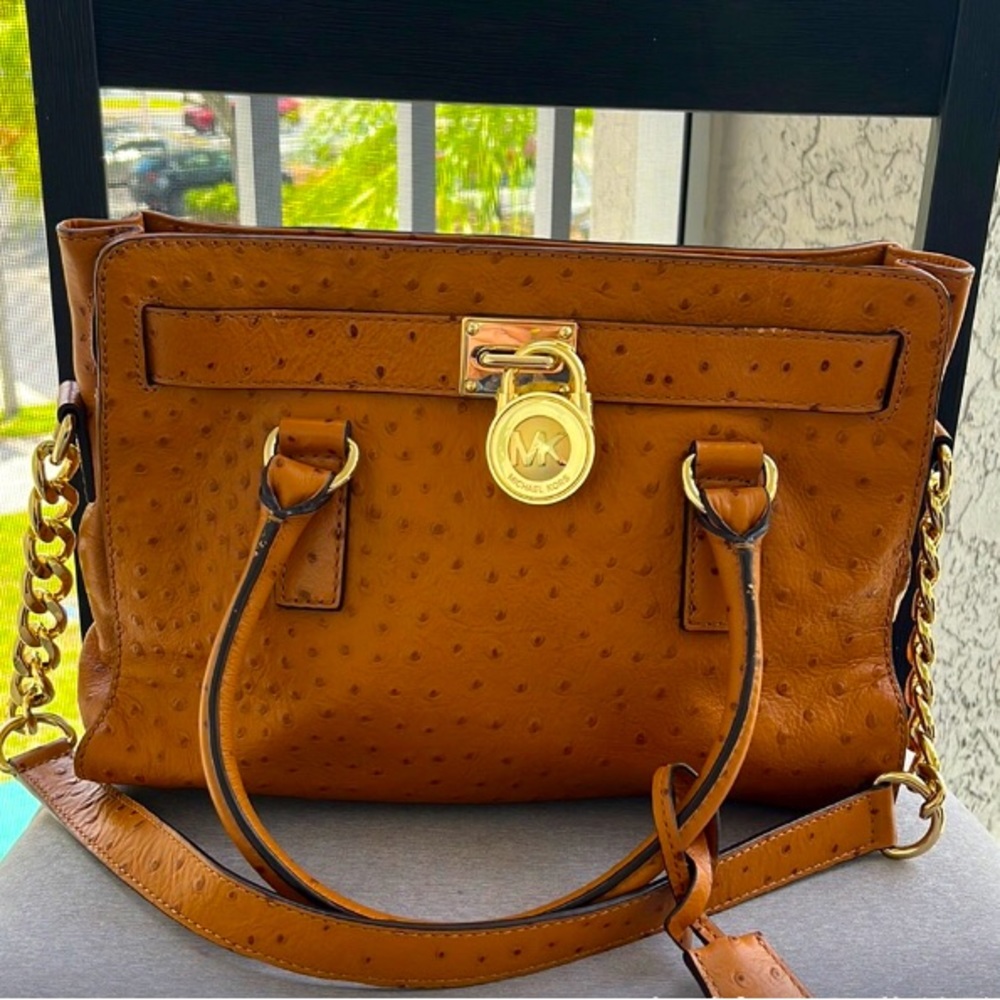 Michael Kors Ostrich Leather Bag with chain accessory shoulder strap